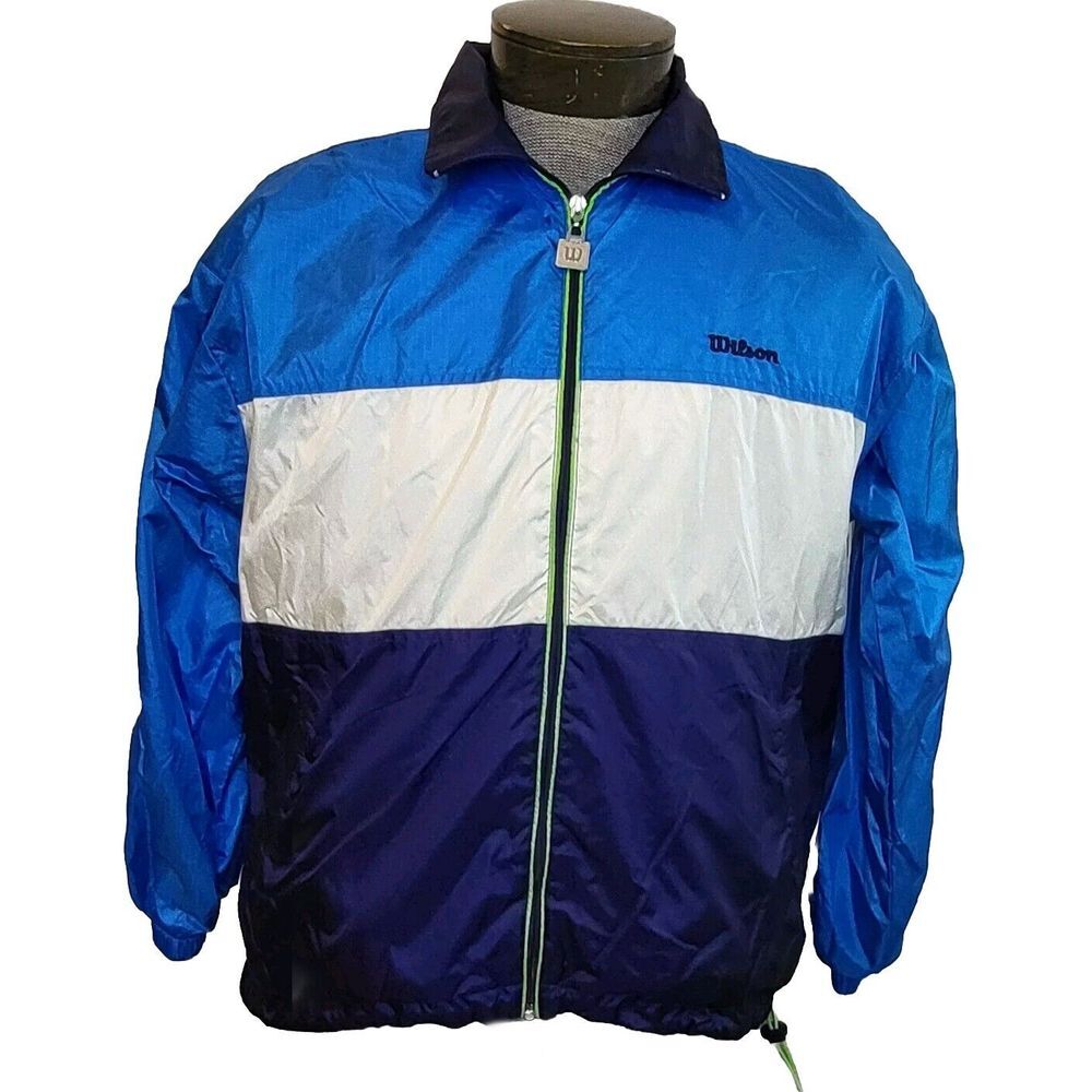 Wilson Windbreaker Jacket Mens M Medium Blue Color Block Full‎ Zip Nylon
